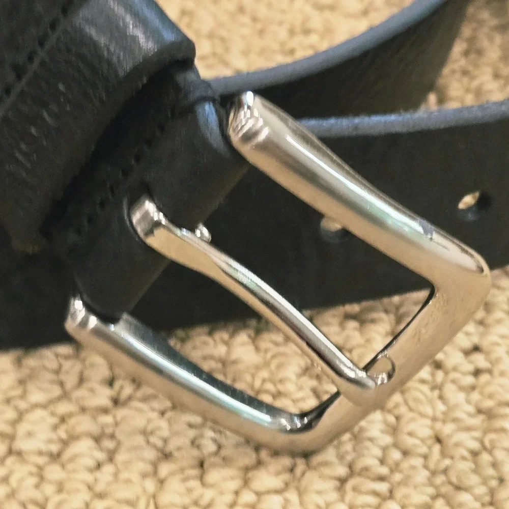Fossil Belt‎ Mens Size 36 Black Leather Pebbled Silver Buckle 1.5